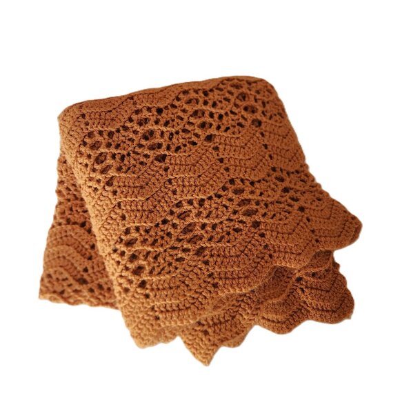 Caramel brown crochet throw blanket - Picture 1 of 7